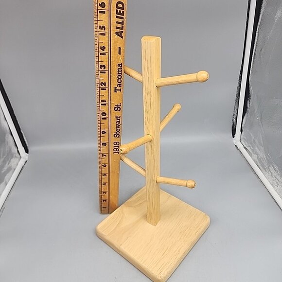 Vintage SOLID WOOD MUG TREE 16" with 6 DOWEL PEGS German Pretzel Holder - Picture 3 of 3